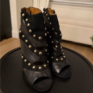 Studded Black Leather Ankle Boots